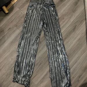 Shiny Silver Pleated Pants